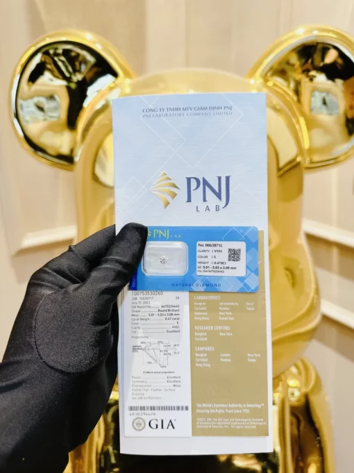 Kim Cương Thiên Nhiên 5mm – E – VVS1 – Kiểm Định GIA – PNJ – Mã VC2354